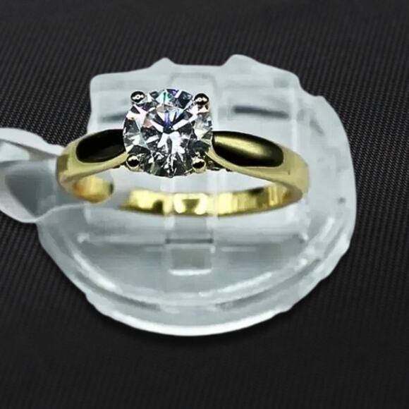 Boutique Jewelry - Cathedral Ring 1 Ct Round Moissanite Classic 4 Claws 18k Gold/Sterling Silver 9